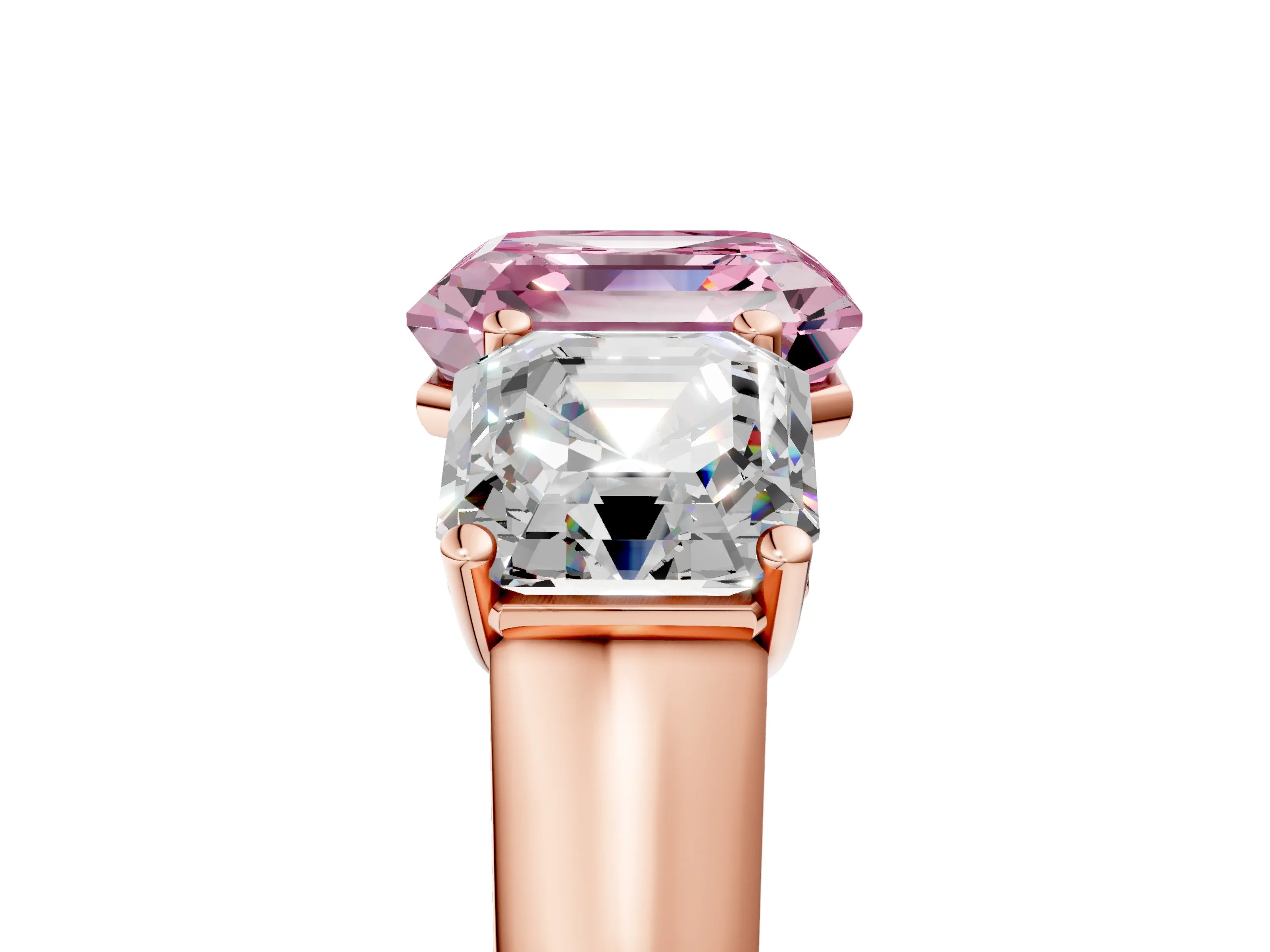 Rose gold Fancy Pink Asscher Cut Three-Stone Diamond Ring with Prong Setting on a Classic Band_5