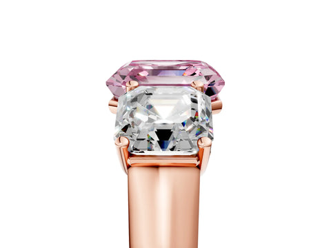 Rose gold Fancy Pink Asscher Cut Three-Stone Diamond Ring with Prong Setting on a Classic Band_5