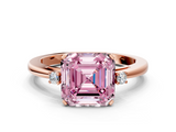 Rose gold Fancy Pink Asscher  Cut Three-Stone Solitaire Ring with Round Accent Diamonds and Four-Prong Setting_38