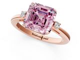 Rose gold Fancy Pink Asscher  Cut Three-Stone Solitaire Ring with Round Accent Diamonds and Four-Prong Setting_39