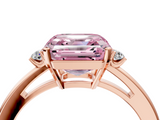 Rose gold Fancy Pink Asscher  Cut Three-Stone Solitaire Ring with Round Accent Diamonds and Four-Prong Setting_42