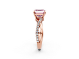 Rose gold Fancy Pink Asscher  Cut Twist Band Solitaire Diamond Ring with Pavé Setting_5
