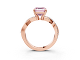 Rose gold Fancy Pink Asscher  Cut Twist Band Solitaire Diamond Ring with Pavé Setting_6
