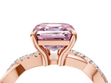 Rose gold Fancy Pink Asscher  Cut Twist Band Solitaire Diamond Ring with Pavé Setting_7