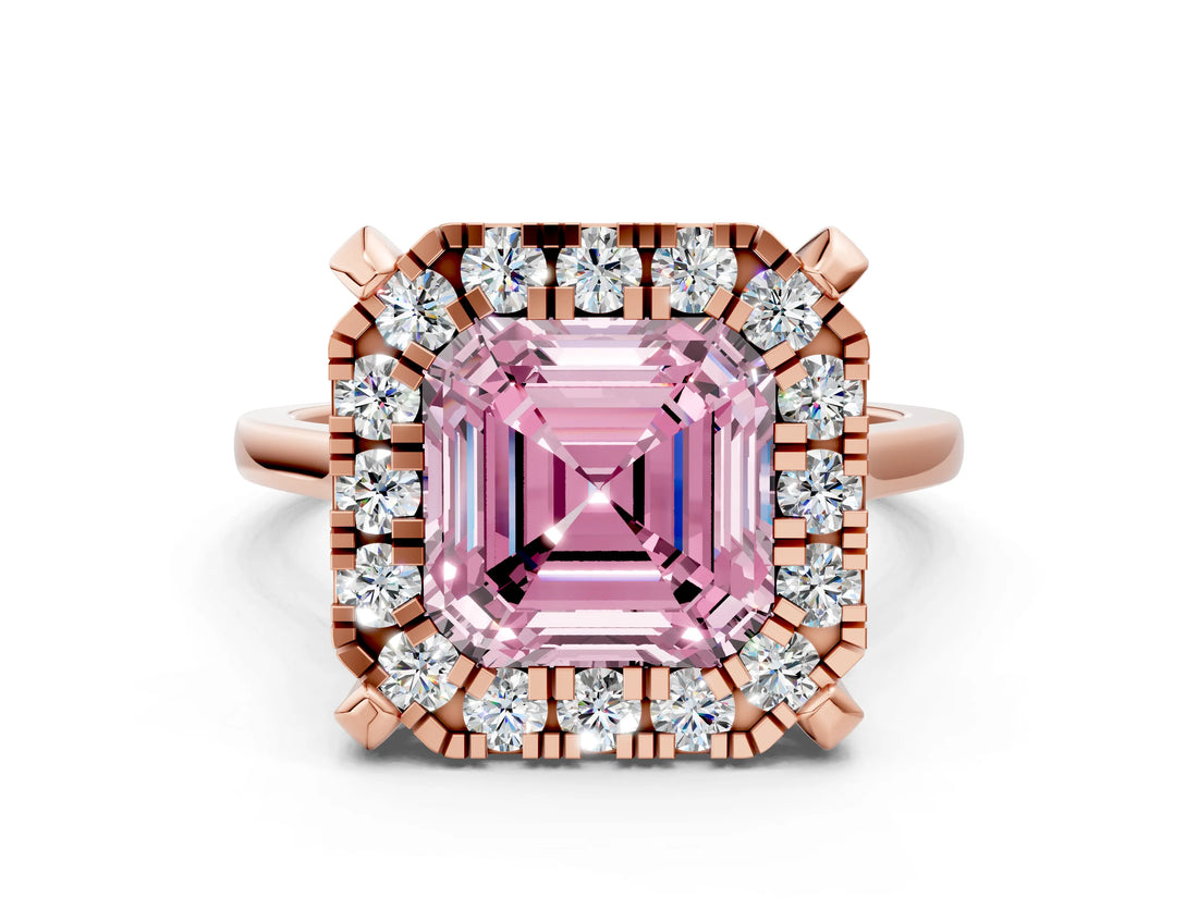 Rose gold Fancy Pink Asscher  Diamond Cluster Halo Solitaire with Four-Prong Setting_125