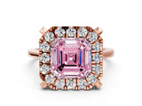 Rose gold Fancy Pink Asscher  Diamond Cluster Halo Solitaire with Four-Prong Setting_125