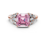 Rose gold Fancy Pink Asscher  Diamond Cluster Leaf Design Ring with Prong Setting