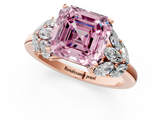 Rose gold Fancy Pink Asscher  Diamond Cluster Leaf Design Ring with Prong Setting_1