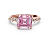 Rose gold Fancy Pink Asscher  Diamond Cluster Prong-Set Solitaire Ring