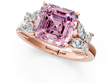 Rose gold Fancy Pink Asscher  Diamond Floral Cluster Ring with Solitaire Band and Prong Setting_1