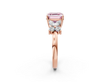 Rose gold Fancy Pink Asscher  Diamond Floral Cluster Ring with Solitaire Band and Prong Setting_2