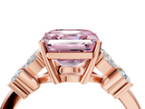 Rose gold Fancy Pink Asscher  Diamond Floral Cluster Ring with Solitaire Band and Prong Setting_4