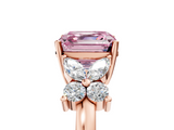 Rose gold Fancy Pink Asscher  Diamond Floral Cluster Ring with Solitaire Band and Prong Setting_5