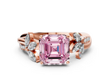 Rose gold Fancy Pink Asscher  Diamond Floral Vine Solitaire Engagement Ring