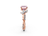 Rose gold Fancy Pink Asscher  Diamond Floral Vine Solitaire Engagement Ring_2