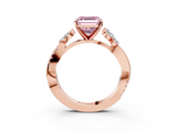 Rose gold Fancy Pink Asscher  Diamond Floral Vine Solitaire Engagement Ring_3