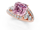 Rose gold Fancy Pink Asscher  Diamond Halo Ring with Marquise and Pavé Band in Prong Setting_18