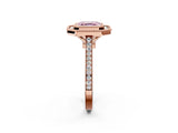 Rose gold Fancy Pink Asscher  Diamond Halo Ring with Milgrain Frame and Pavé Band 2