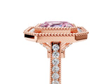 Rose gold Fancy Pink Asscher  Diamond Halo Ring with Milgrain Frame and Pavé Band 5