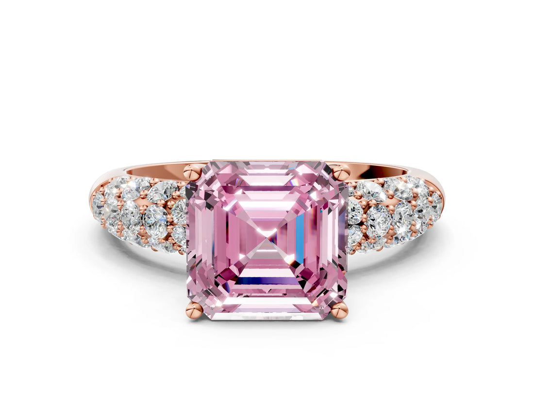 Rose gold Fancy Pink Asscher  Diamond Pavé Band Solitaire Ring with Four-Prong Setting_46