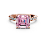 Rose gold Fancy Pink Asscher  Diamond Pavé Band Solitaire with Four-Prong Setting