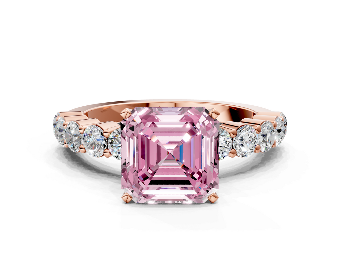 Rose gold Fancy Pink Asscher  Diamond Pavé Band Solitaire with Four-Prong Setting_37