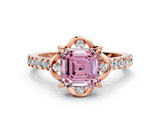 Rose gold Fancy Pink Asscher  Diamond Pave Band with Floral Prong Setting_27