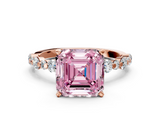 Rose gold Fancy Pink Asscher  Diamond Prong Set Engagement Ring with Pave Band_17