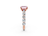 Rose gold Fancy Pink Asscher  Diamond Prong Setting with Side Stones on a Pave Band_2