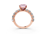 Rose gold Fancy Pink Asscher  Diamond Prong Setting with Side Stones on a Pave Band_3