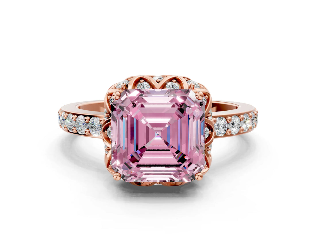 Rose gold Fancy Pink Asscher  Diamond Solitaire Ring with Shared Prong Pavé Band_14