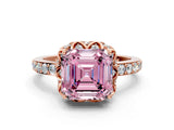 Rose gold Fancy Pink Asscher  Diamond Solitaire Ring with Shared Prong Pavé Band_14