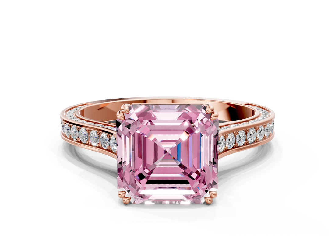 Rose gold Fancy Pink Asscher  Diamond Solitaire with Pave Band and Six-Prong Setting_54
