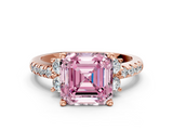 Rose gold Fancy Pink Asscher  Diamond Three-Stone Pave Band with Four-Prong Setting_17