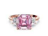 Rose gold Fancy Pink Asscher  Diamond Three-Stone Ring with Trapezoid Side Stones and Prong Setting_50