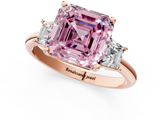 Rose gold Fancy Pink Asscher  Diamond Three-Stone Ring with Trapezoid Side Stones and Prong Setting_51