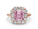 Rose gold Fancy Pink Asscher  Halo Cluster Diamond Engagement Ring with Prong Setting and Polished Band_20