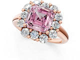 Rose gold Fancy Pink Asscher  Halo Cluster Diamond Engagement Ring with Prong Setting and Polished Band_21