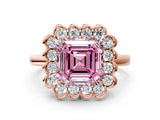 Rose gold Fancy Pink Asscher  Halo Cluster Diamond Engagement Ring with Solitaire Band and Prong Setting_28