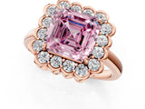 Rose gold Fancy Pink Asscher  Halo Cluster Diamond Engagement Ring with Solitaire Band and Prong Setting_29