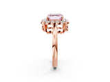 Rose gold Fancy Pink Asscher  Halo Cluster Diamond Engagement Ring with Solitaire Band and Prong Setting_30