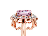 Rose gold Fancy Pink Asscher  Halo Cluster Diamond Engagement Ring with Solitaire Band and Prong Setting_33