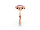 Rose gold Fancy Pink Asscher  Halo Diamond Cluster Engagement Ring with Milgrain Bezel Setting and Solitaire Band_29