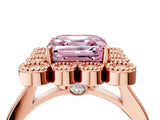 Rose gold Fancy Pink Asscher  Halo Diamond Cluster Engagement Ring with Milgrain Bezel Setting and Solitaire Band_31