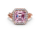 Rose gold Fancy Pink Asscher  Halo Diamond Engagement Ring with Filigree Band and Four-Prong Setting_69