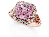 Rose gold Fancy Pink Asscher  Halo Diamond Engagement Ring with Filigree Band and Four-Prong Setting_70