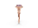 Rose gold Fancy Pink Asscher  Halo Diamond Engagement Ring with Filigree Band and Four-Prong Setting_71