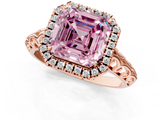 Rose gold Fancy Pink Asscher  Halo Diamond Engagement Ring with Intricate Filigree Band and Four-Prong Setting_1