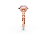 Rose gold Fancy Pink Asscher  Halo Diamond Engagement Ring with Intricate Filigree Band and Four-Prong Setting_2