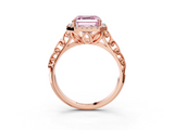 Rose gold Fancy Pink Asscher  Halo Diamond Engagement Ring with Intricate Filigree Band and Four-Prong Setting_3